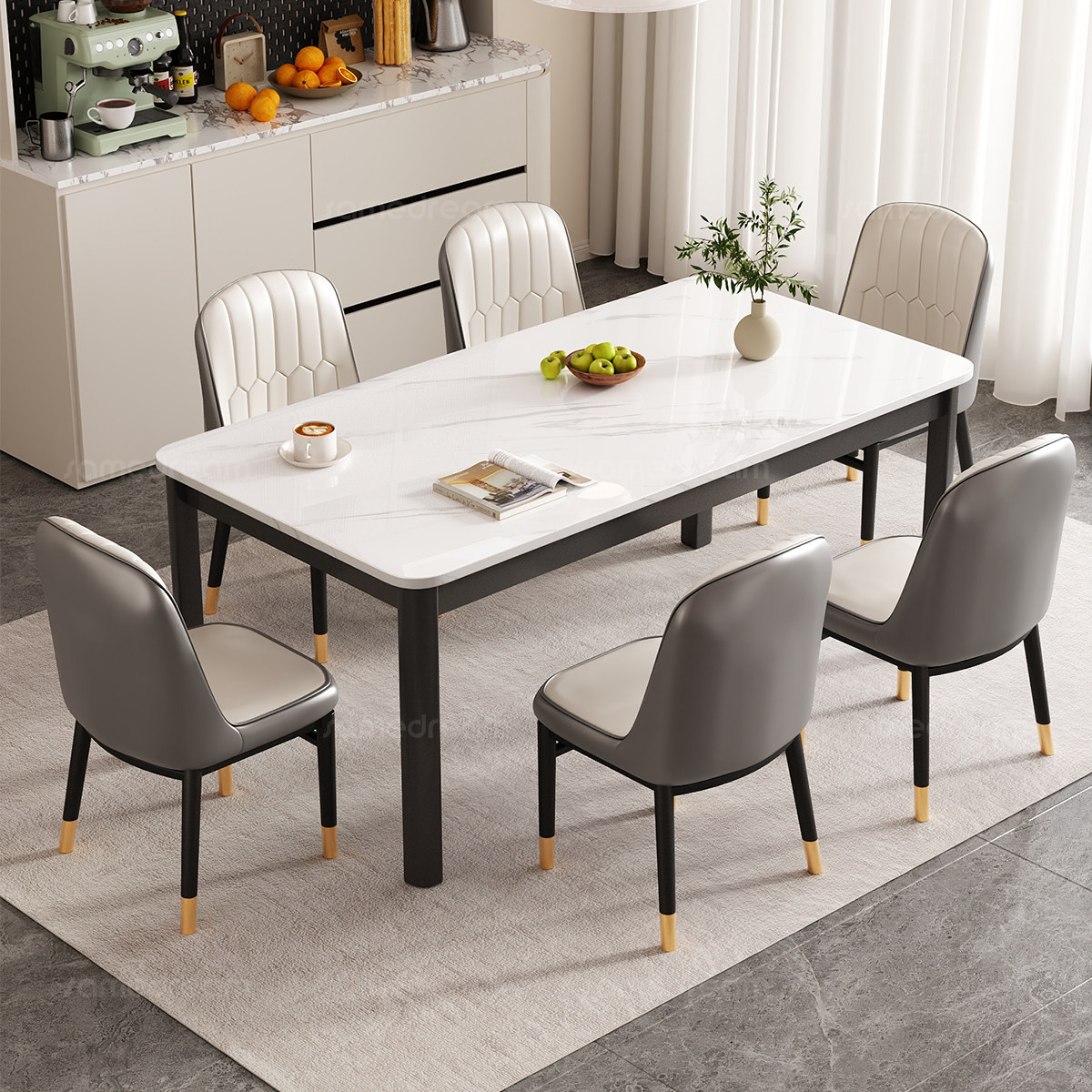 三梦家用岩板餐桌长方形现代简约饭桌子租房小户型轻奢餐桌椅组合,住宅家具,岩板餐桌,淘宝优惠券,粉丝福利购,淘宝优惠卷