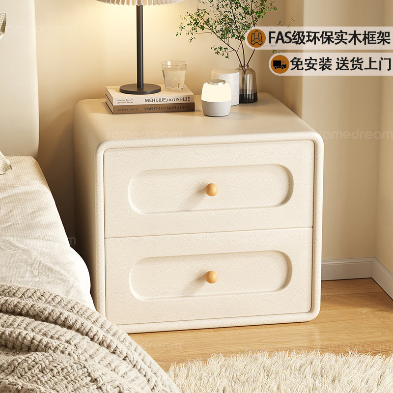 三梦奶油风实木床头柜家用卧室床边置物小柜子2025爆款轻奢高级感,住宅家具,床头柜,淘宝优惠券,粉丝福利购,淘宝优惠卷