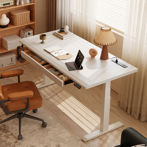 三梦实木电动升降桌台式电脑桌卧室家用办公桌书桌双人工作台桌子