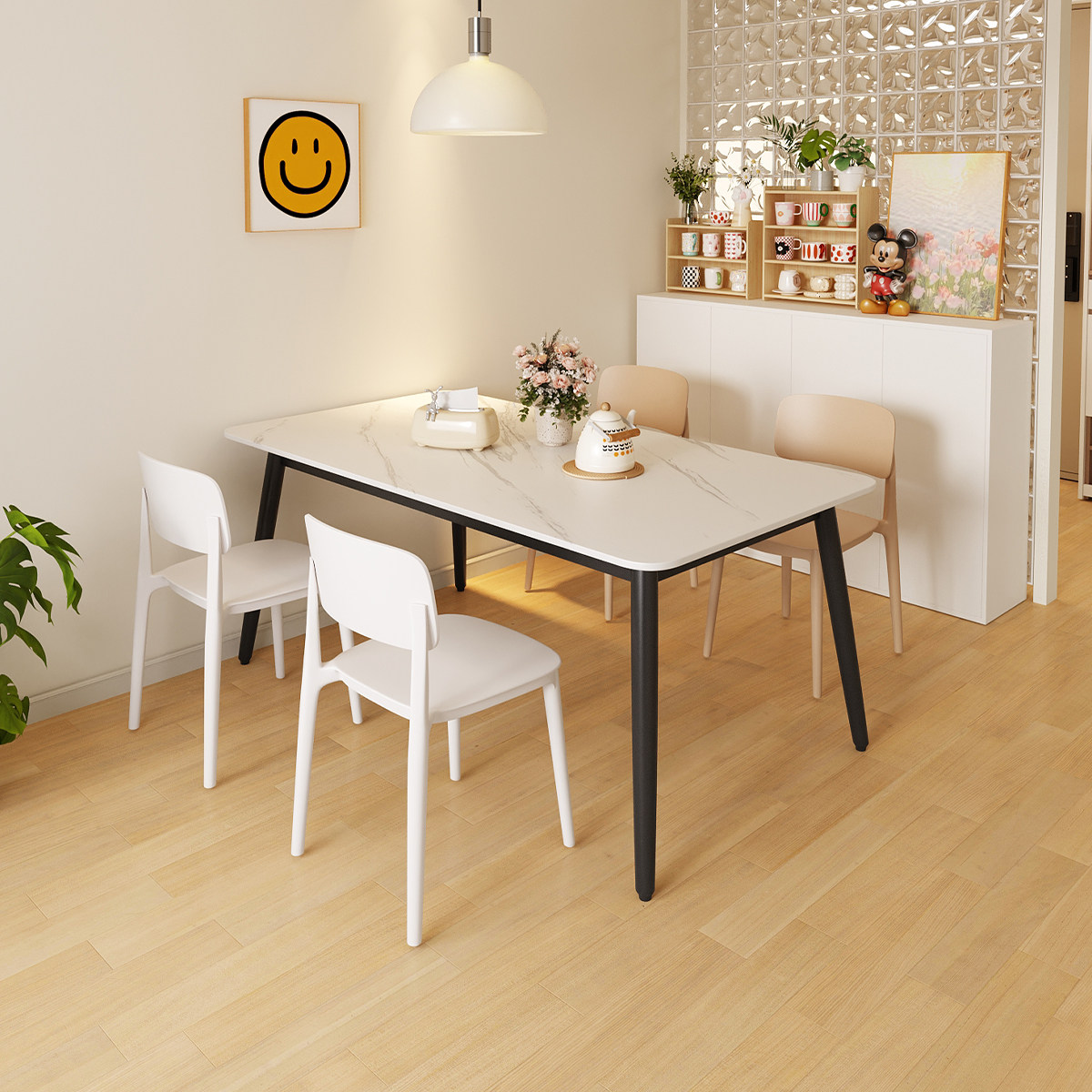 三梦岩板餐桌2025新款家用小户型餐桌塑料椅子组合长方形吃饭桌子,住宅家具,岩板餐桌,淘宝优惠券,粉丝福利购,淘宝优惠卷