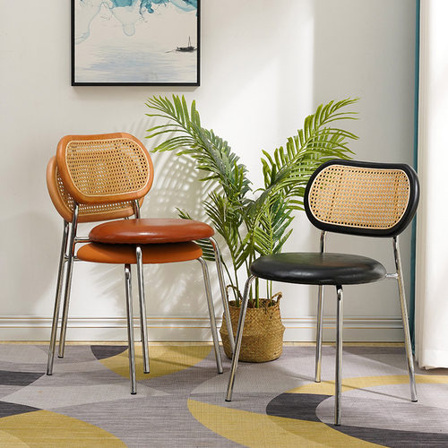 中古风餐椅家用民宿复古藤编椅子