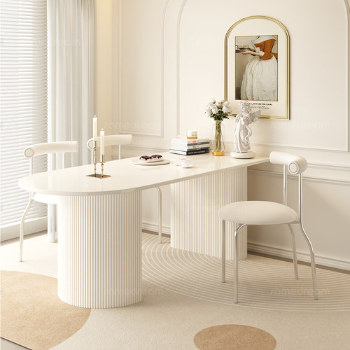 三梦奶油风岩板餐桌2025餐桌椅