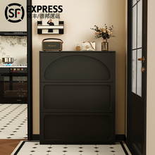 三梦黑色实木超薄款鞋柜新款2024爆款家用门口玄关柜鞋柜一体室内