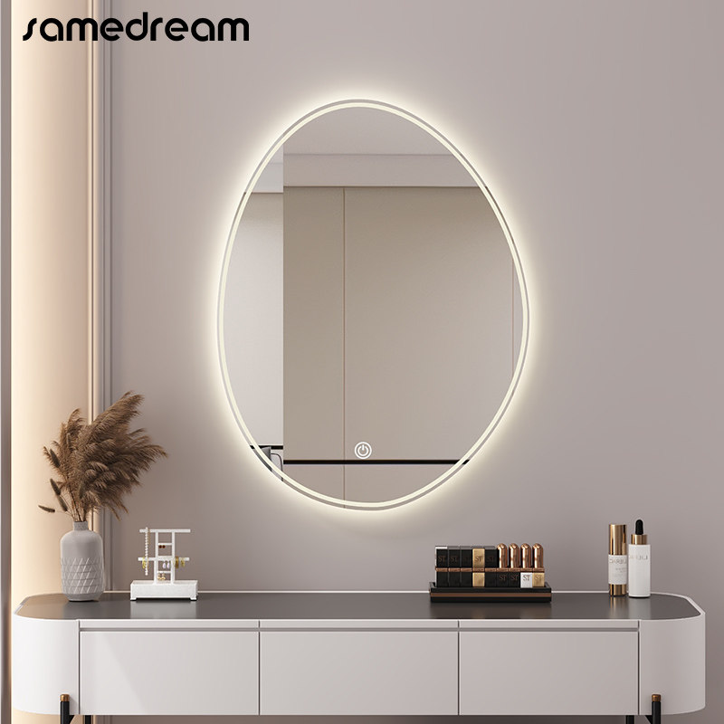 异形智能led化妆镜壁挂卧室梳妆台镜子挂墙不规则带灯发光梳妆镜_虎窝淘