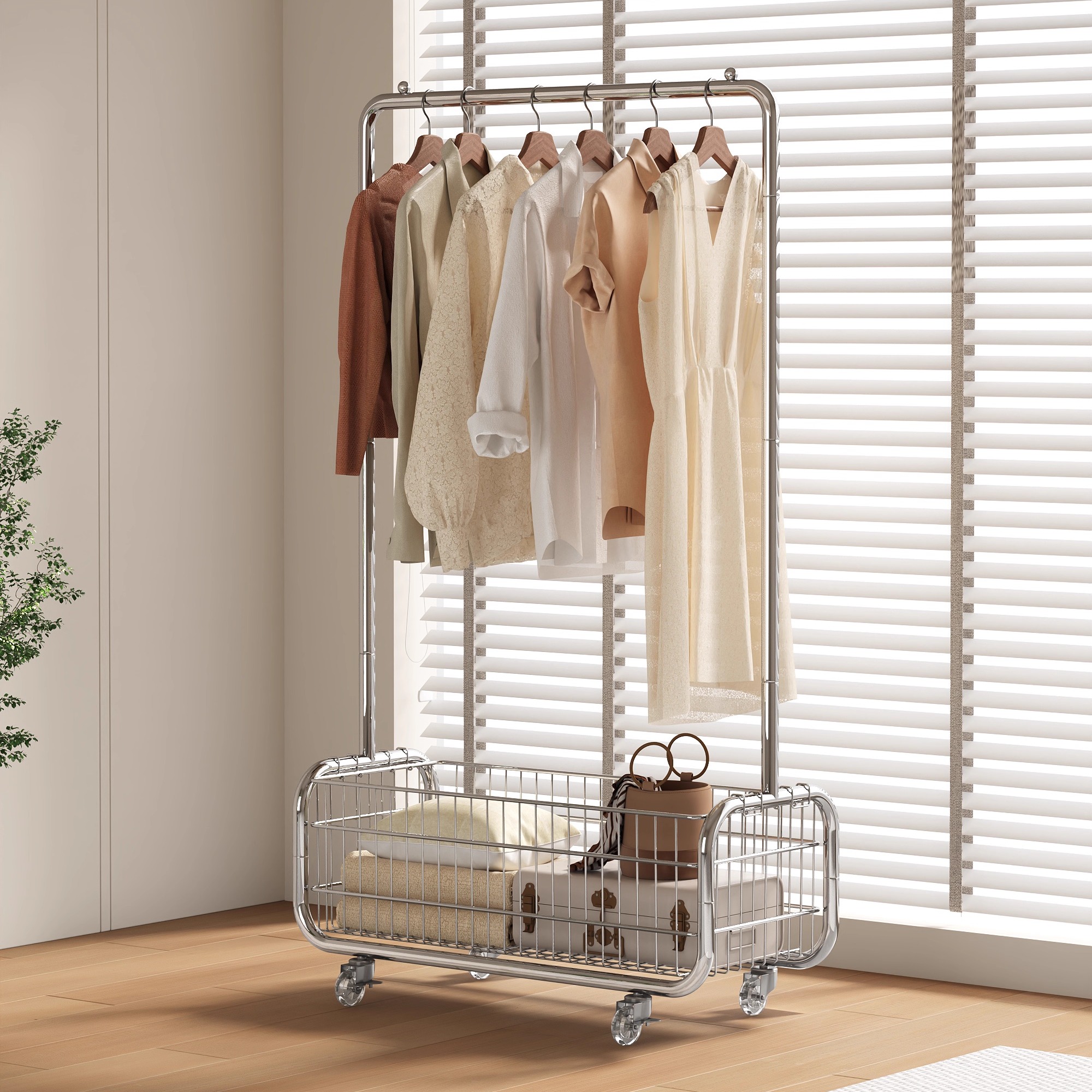 三梦挂衣架落地家用移动轻奢衣帽架次净衣服置物架房间晾晒衣神器