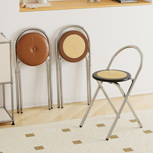 藤编折叠椅子家用结实耐用餐厅餐椅餐桌凳子中古高级感化妆圆凳子