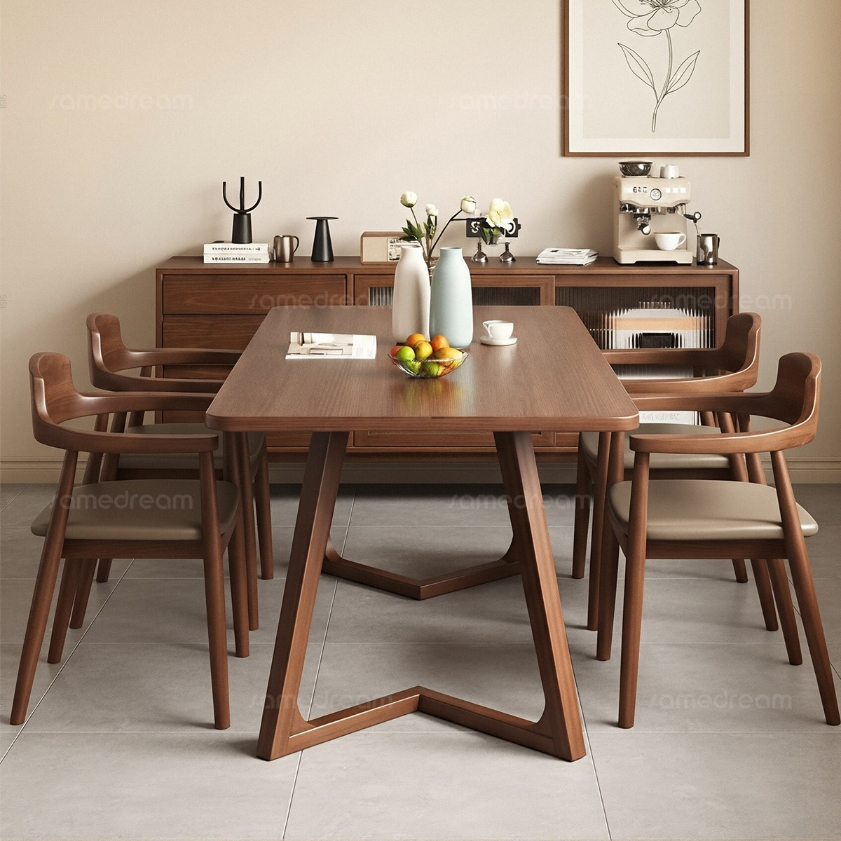 三梦实木餐桌长方形餐桌家用小户型餐桌椅组合吃饭桌中古风大板桌,住宅家具,实木餐桌,淘宝优惠券,粉丝福利购,淘宝优惠卷