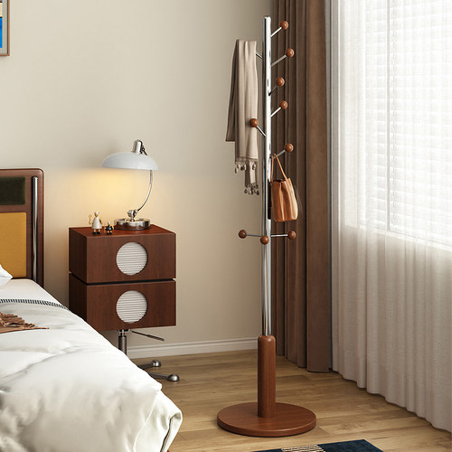 挂衣架落地现代卧室不占空间衣架立式实木挂衣杆客厅不锈钢衣帽架