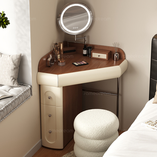 三梦转角梳妆台一体小户型卧室实木化妆桌2025新款小型墙角化妆台