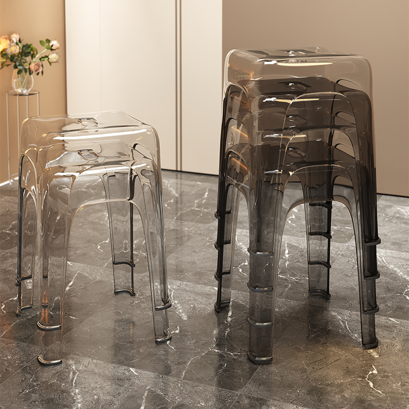 三梦塑料透明亚克力凳子可叠放家用加厚餐桌方板凳轻奢简约高椅子