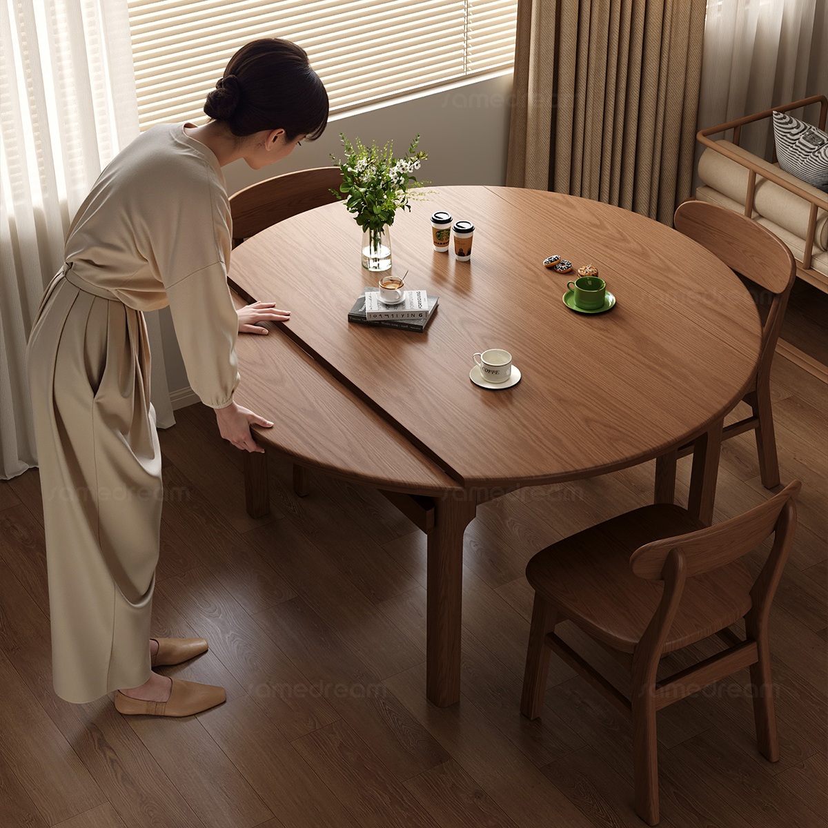 三梦折叠餐桌纯实木家用吃饭桌子