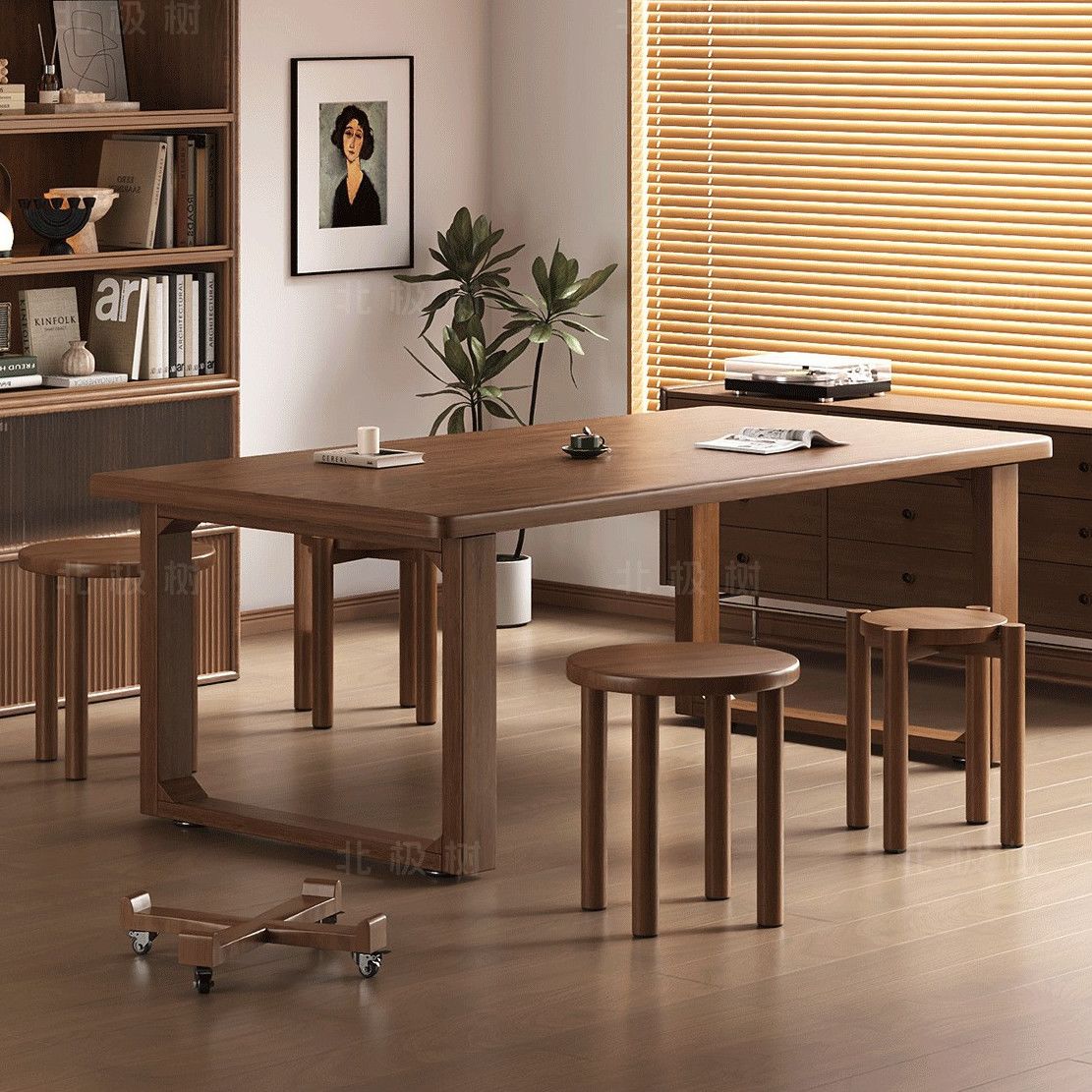 三梦实木茶几多功能四合一边几叠叠凳家用客厅简易免安装网红茶几