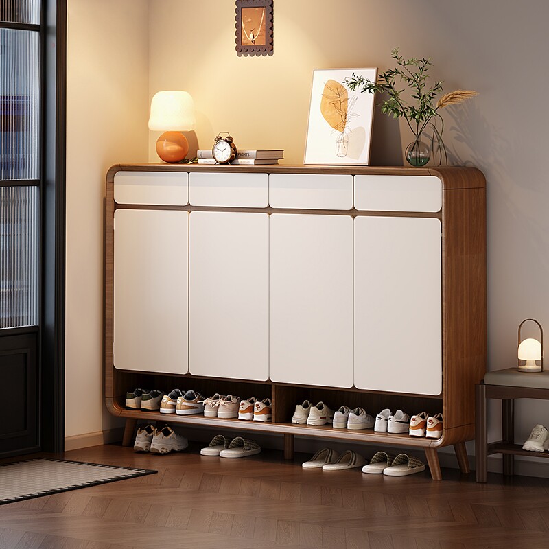 三梦全实木鞋柜收纳柜一体胡桃色鞋柜家用门口入户门玄关储物柜子