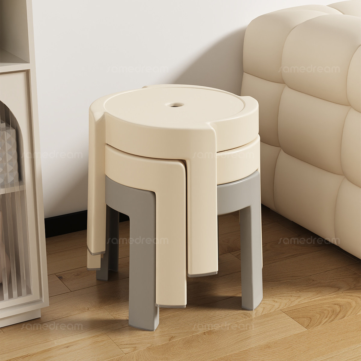 塑料小凳子家用可叠放加厚矮凳结实耐用高级板凳客厅餐桌备用圆凳