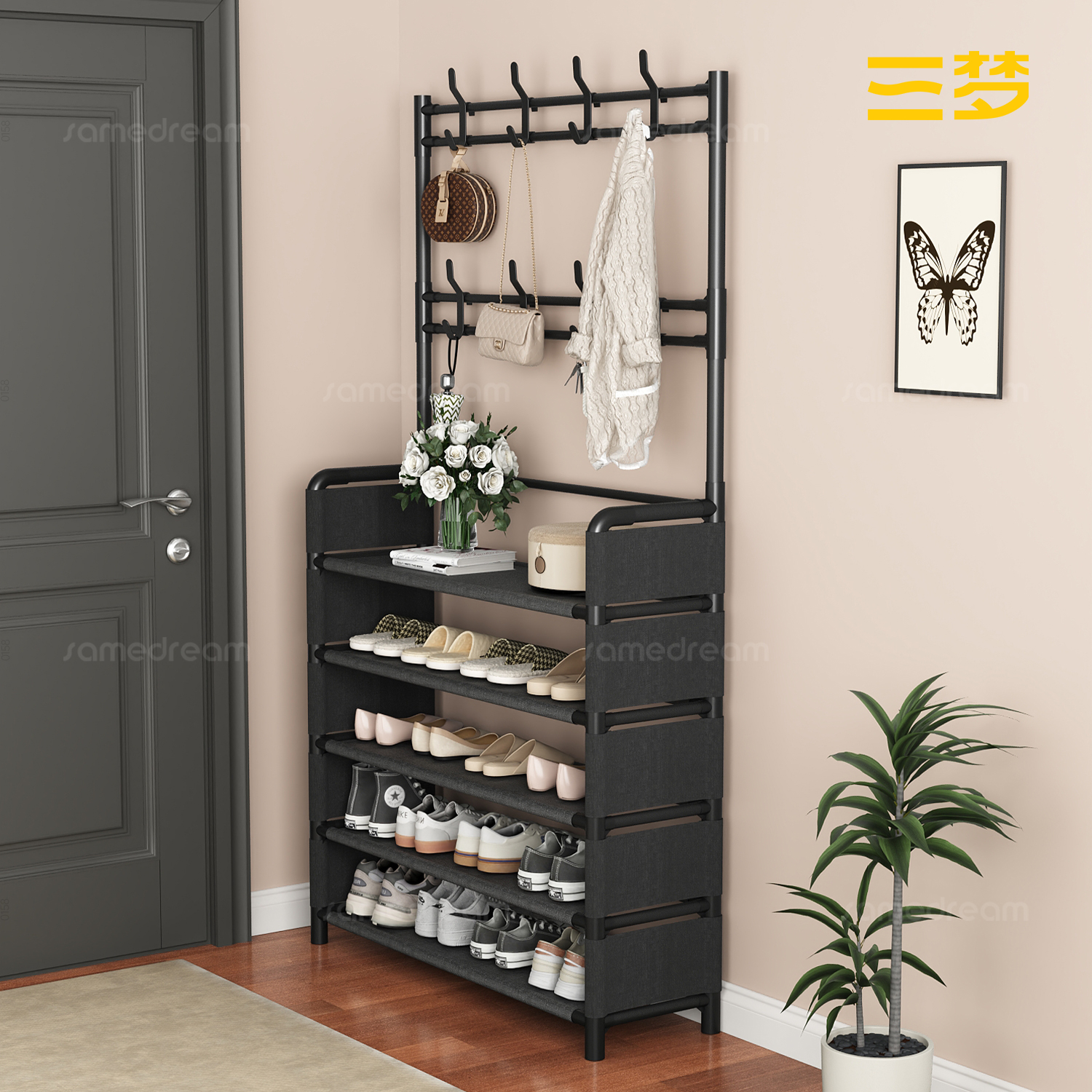 宿舍鞋架一体靠墙落地门后卧室