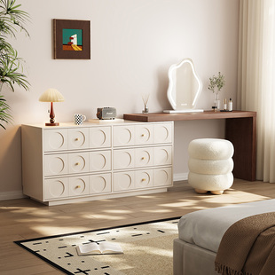 三梦梳妆台床尾斗柜一体书桌实木化妆台卧室转角法式白色现代简约