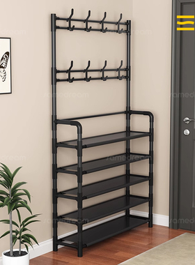 三梦不锈钢鞋架简易多层家用门口出租房用入户门挂衣架衣帽架鞋柜