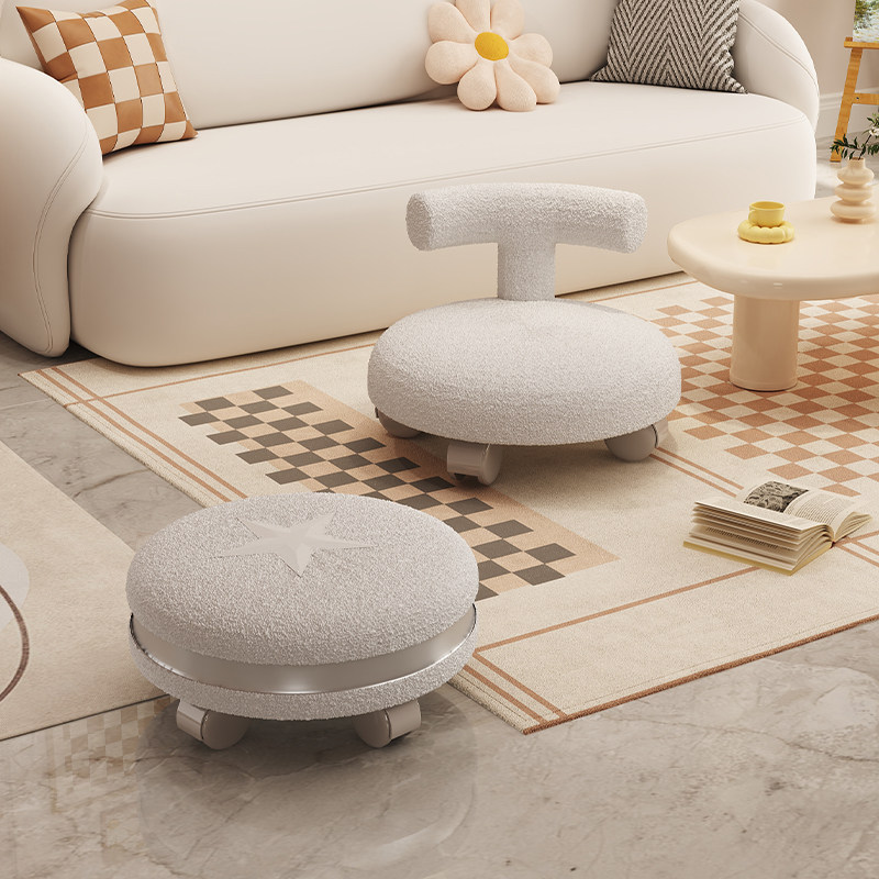 三梦家用滑轮矮凳万向轮小凳子带娃神器美缝创意圆凳儿童靠背板凳