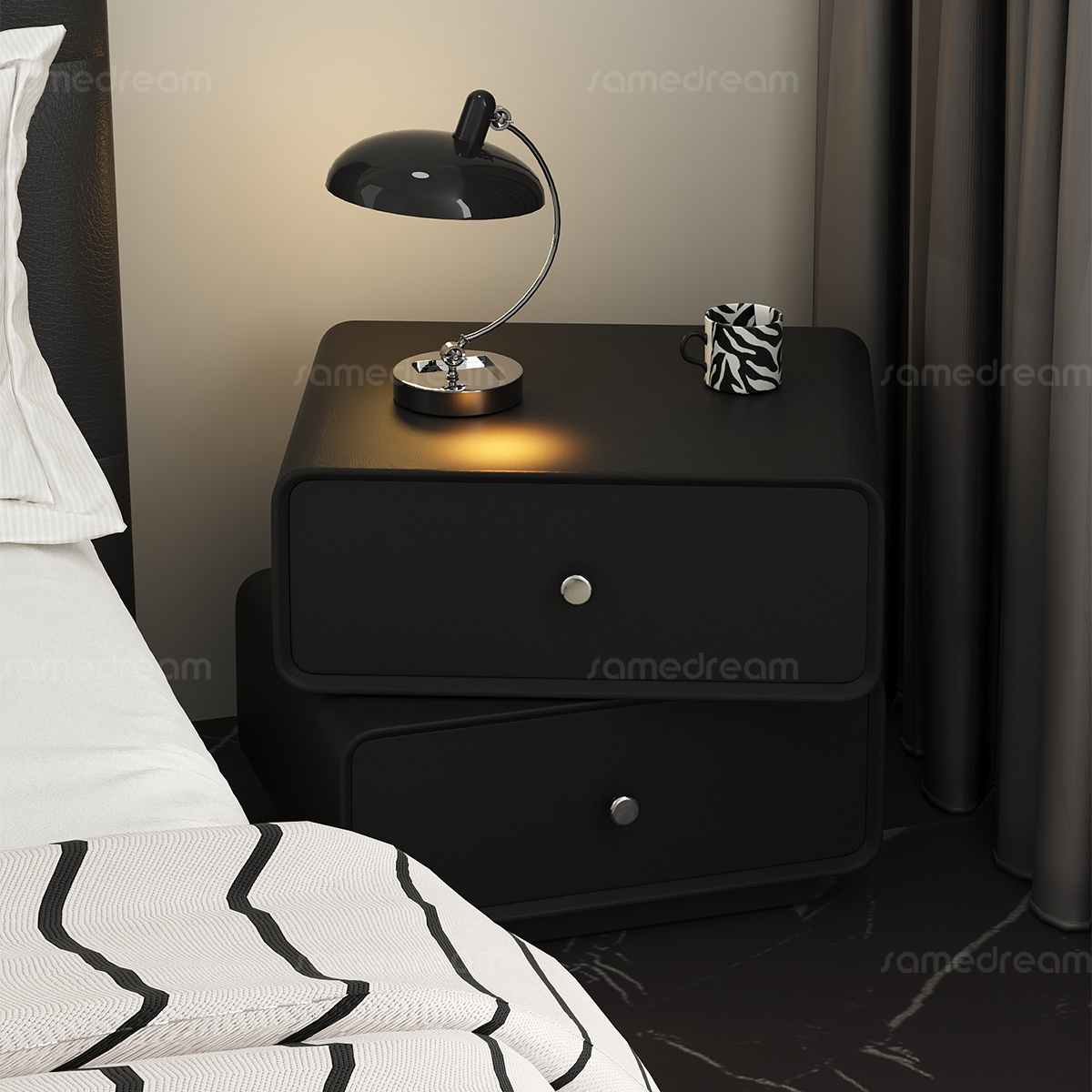 360°可旋转床头柜黑色实木