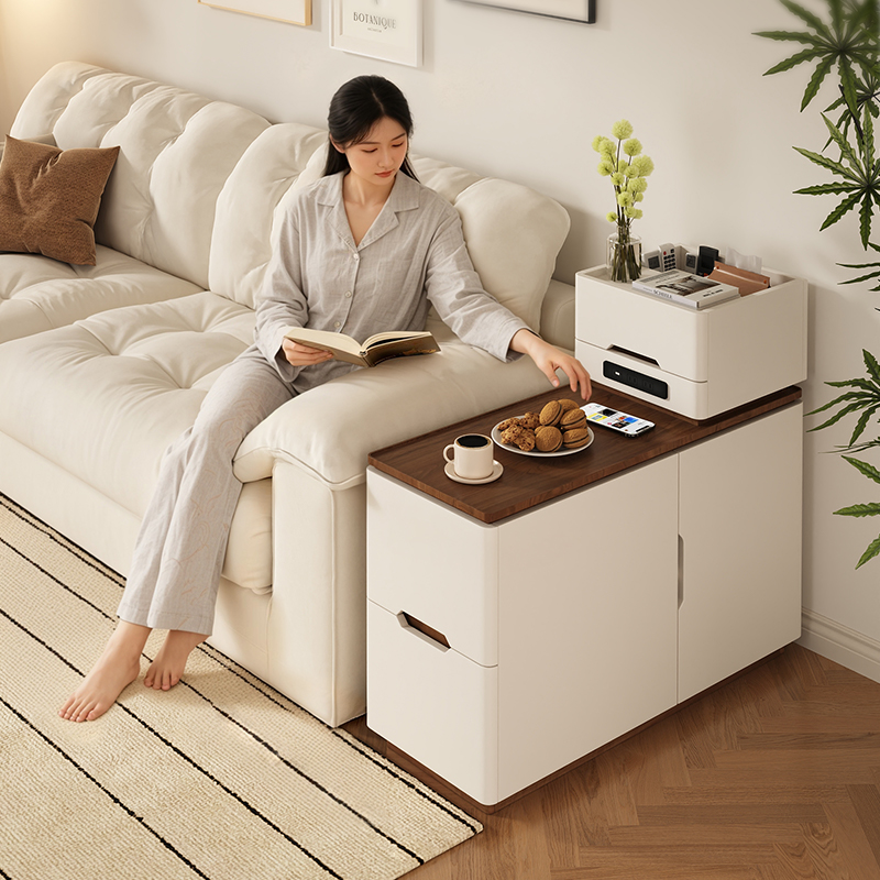 三梦沙发收纳边几现代简约木质边桌储物抽屉式小户型长方形角几