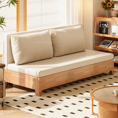 三梦实木折叠伸缩沙发床可储物