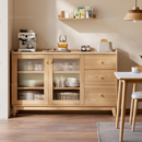 三梦实木餐边柜靠墙一体小户型超薄厨房储物柜橡木茶水柜原木边柜