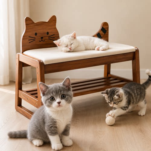 三梦小猫小狗换鞋凳门口家用鞋柜