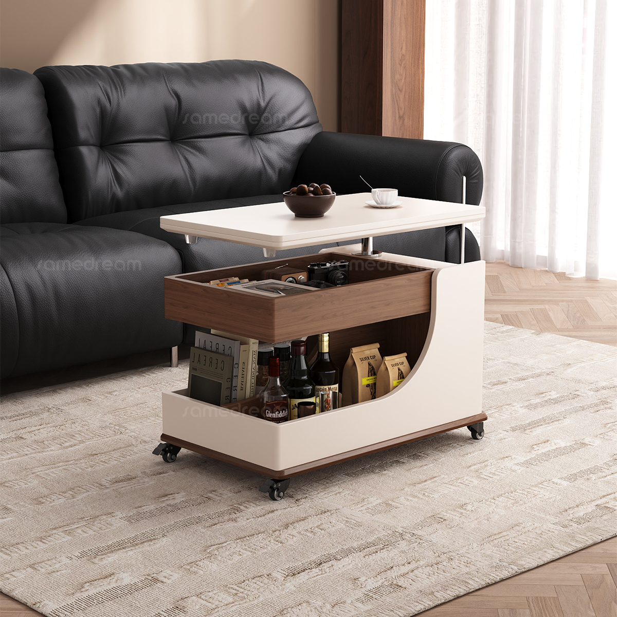 移动茶几小户型客厅家用小推车边几轻奢高级感可升降实木沙发边柜