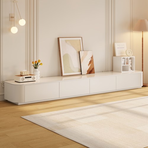 三梦实木电视柜奶油风落地柜2025新款客厅家用电视机柜茶几组合