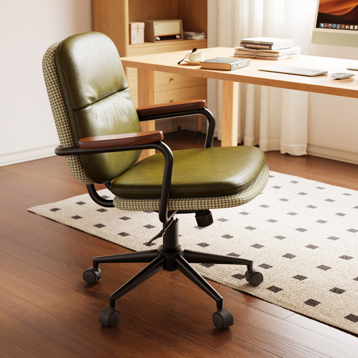 三梦电脑椅子家用复古舒服久坐书房卧室升降转椅真皮靠背椅办公椅,住宅家具,电脑椅,淘宝优惠券,粉丝福利购,淘宝优惠卷