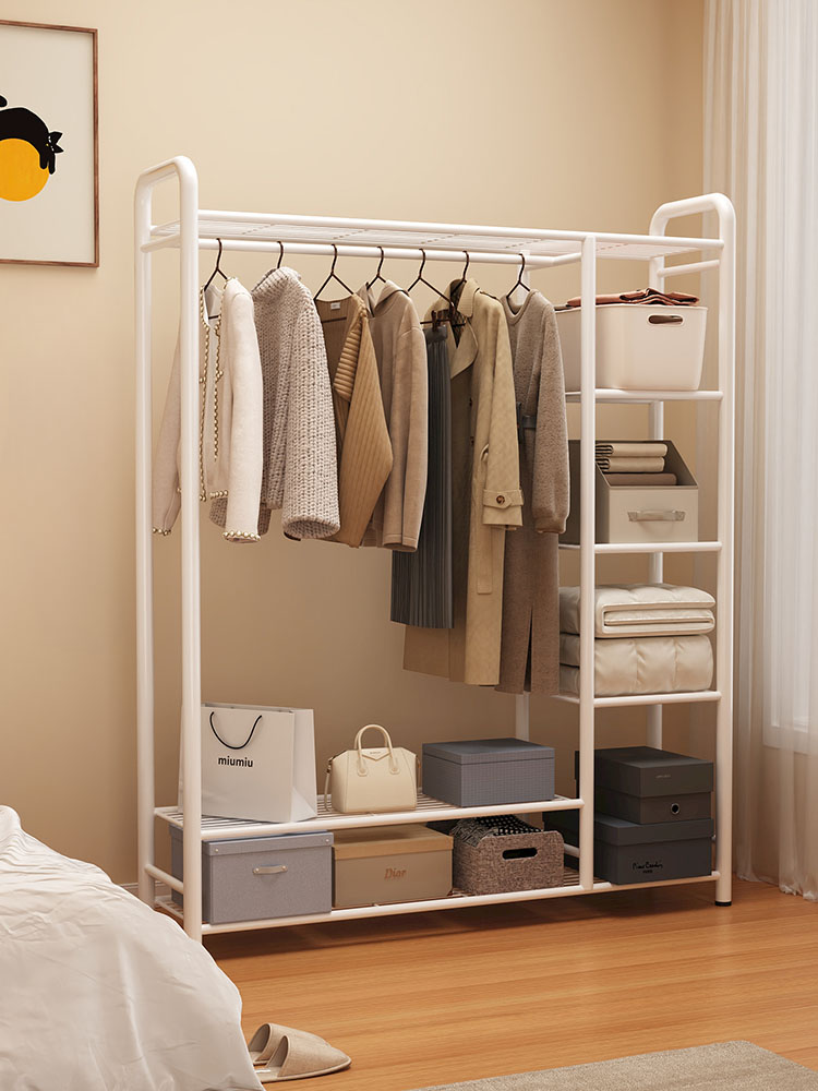 三梦衣帽架双杆式晾衣架落地卧室衣服收纳架家用室内房间挂衣架子