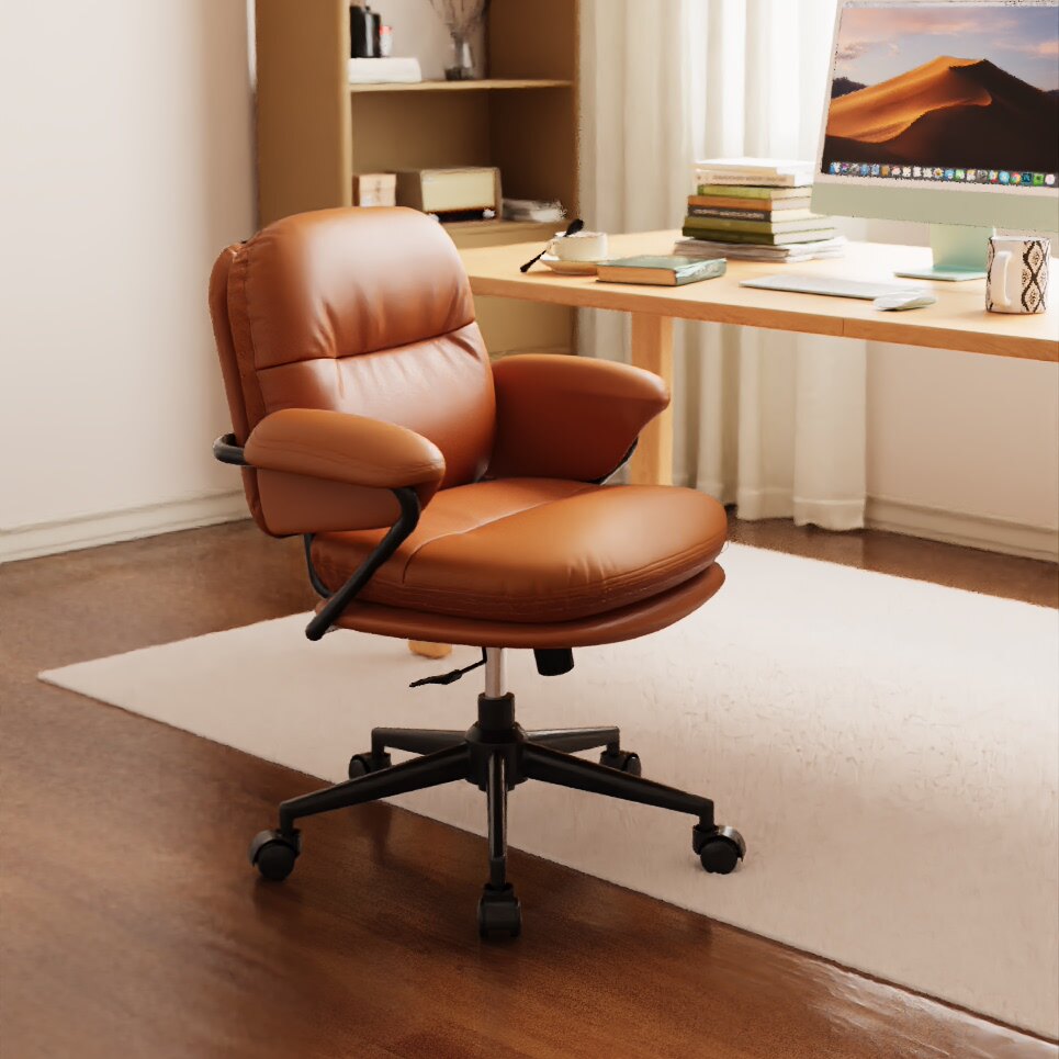 三梦真皮电脑椅子女生卧室舒服久坐不累书桌椅书房办公椅学习椅