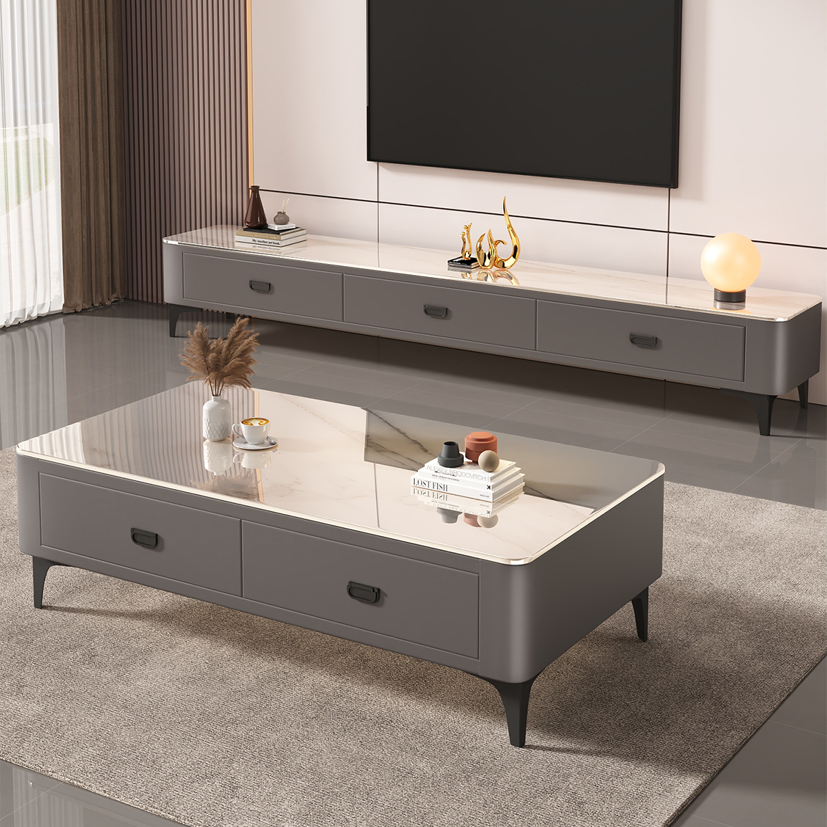 轻奢高级感2024新款岩板茶几