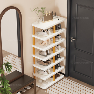 三梦实木腿鞋 柜 架简易多层家用不占地方入户门小窄门口一体靠墙鞋