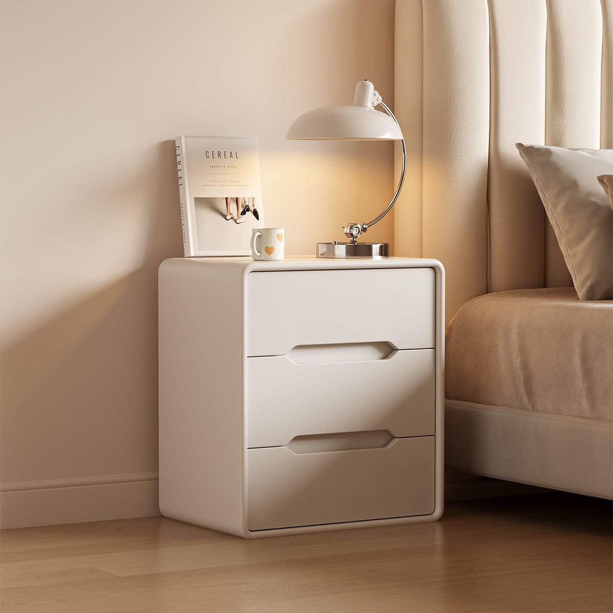 三梦全实木烤漆床头柜家用卧室小型收纳柜2025新款奶油风床边柜子