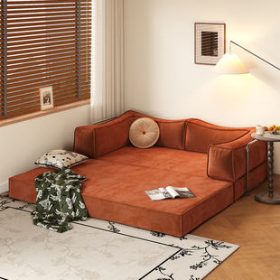 三梦中古风布艺沙发小户型折叠两用压缩复古单双人模块布丁沙发床