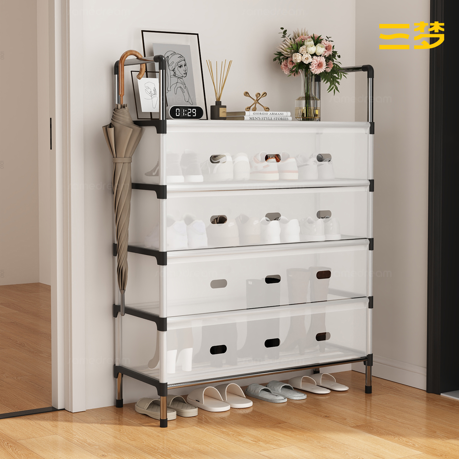 好看多层小型家用门口置物架