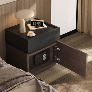 三梦实木床头柜保险箱一体意式极简家用卧室床边储物柜子2025爆款
