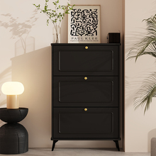 三梦黑色实木小户型窄鞋柜家用门口出租屋用超薄鞋柜2024新款爆款