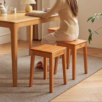 中式实木餐凳可叠放方凳原木风