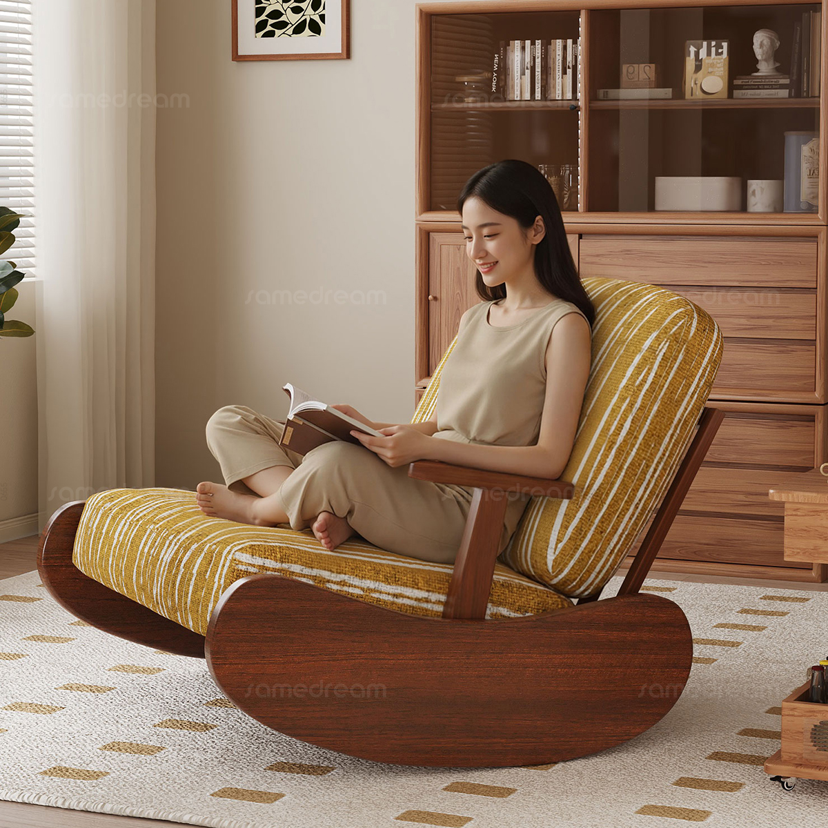 三梦摇椅躺椅实木中古风懒人沙发