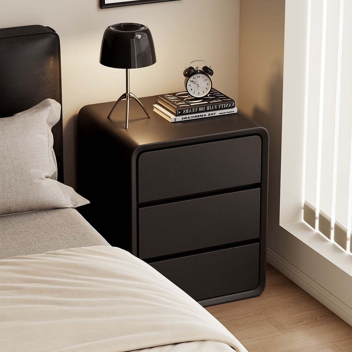 高级黑质感实木床头柜