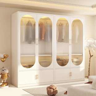 法式 奶油风衣柜家用卧室无甲醛铁艺儿童衣柜小户型组合金属大衣橱