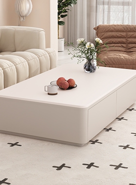 奶油风岩板茶几客厅家用小户型现代简约实木方形轻奢高级感茶台桌