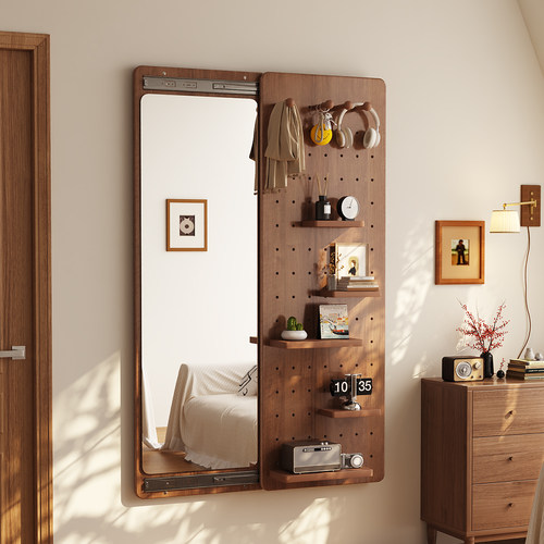 中古风实木洞洞板全身镜