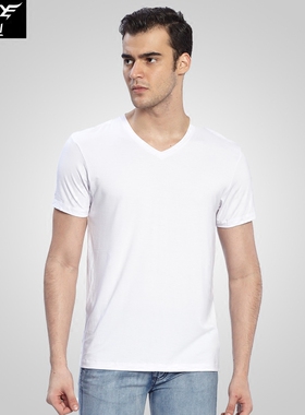 【84元2件】犇业男上衣夏季t恤修身纯色半袖V领打底短袖汗衫E003