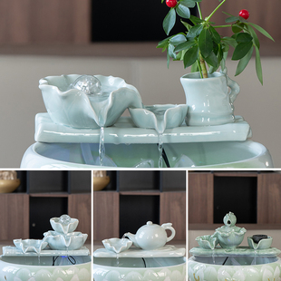 陶瓷自动循环流水搭配鱼盆鱼缸鱼池过滤器喷泉瀑布造景装饰增氧