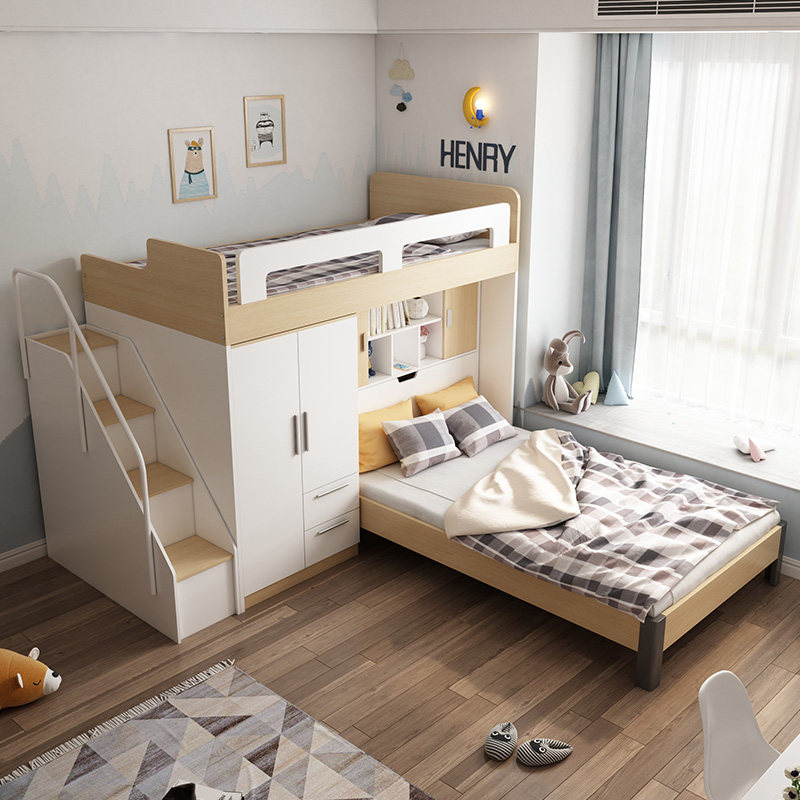 寝舒堡儿童交错式组合上下床错位型小户型带书桌衣柜ES多功能双层