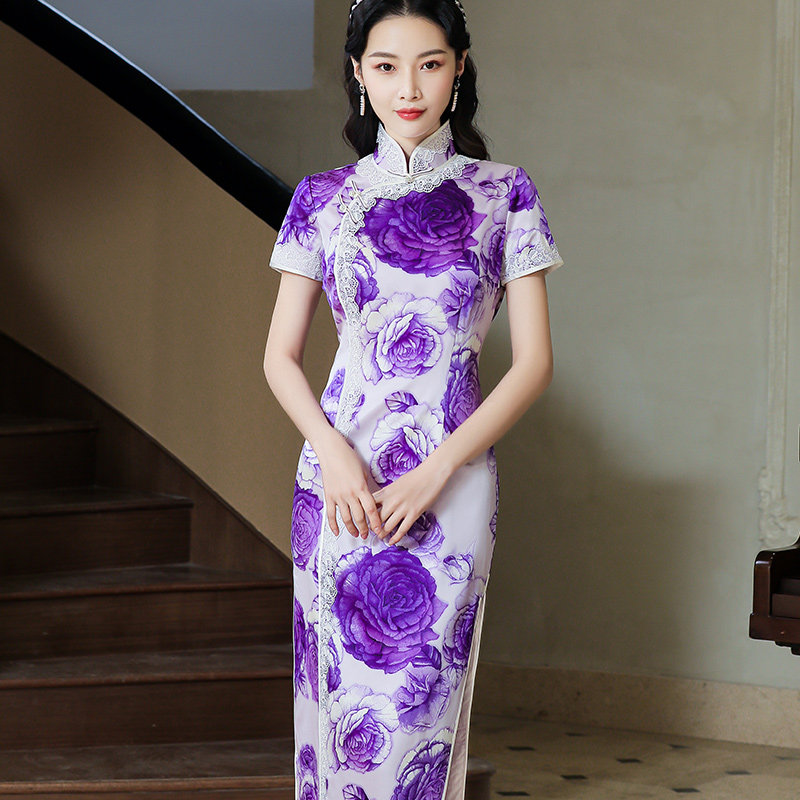 钱塘佳人海朝云桑蚕丝旗袍真丝2023年新款中国风素雅文艺旗袍女夏