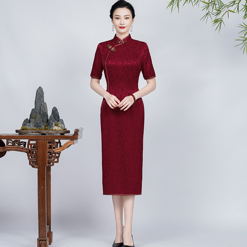 钱塘佳人红色旗袍2022年秋新款喜婆婆妈妈婚宴礼服高贵年轻小个子